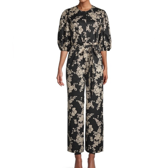 NEW Rebecca Taylor Gabrielle Floral Puff-Sleeve Jumpsuit Navy & Beige Sz 2 - Picture 13 of 15